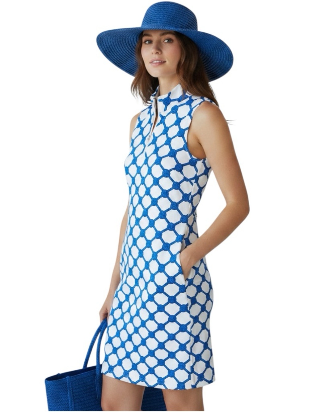 Sailor Sailor Resort Dress Blue White Nautical Rope Zip/Mock Neck Pockets Sz XS